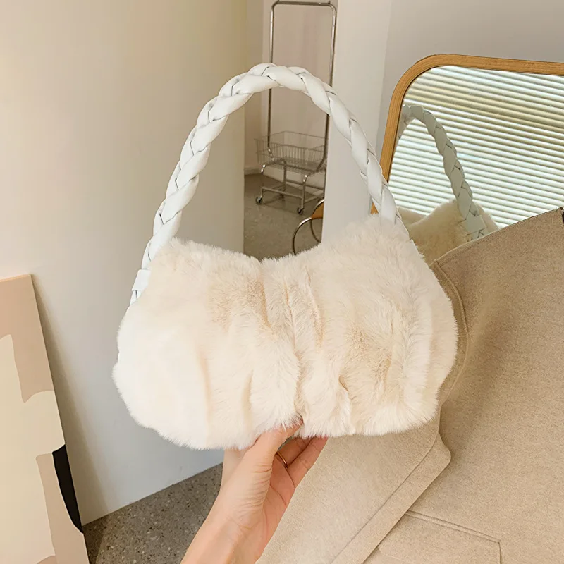 Plush Shoulder Bags For Femme Luxury Designer Soft Winter Ladies Clutch Purse Handbag Cute Fashion Female Party Underarm Bag