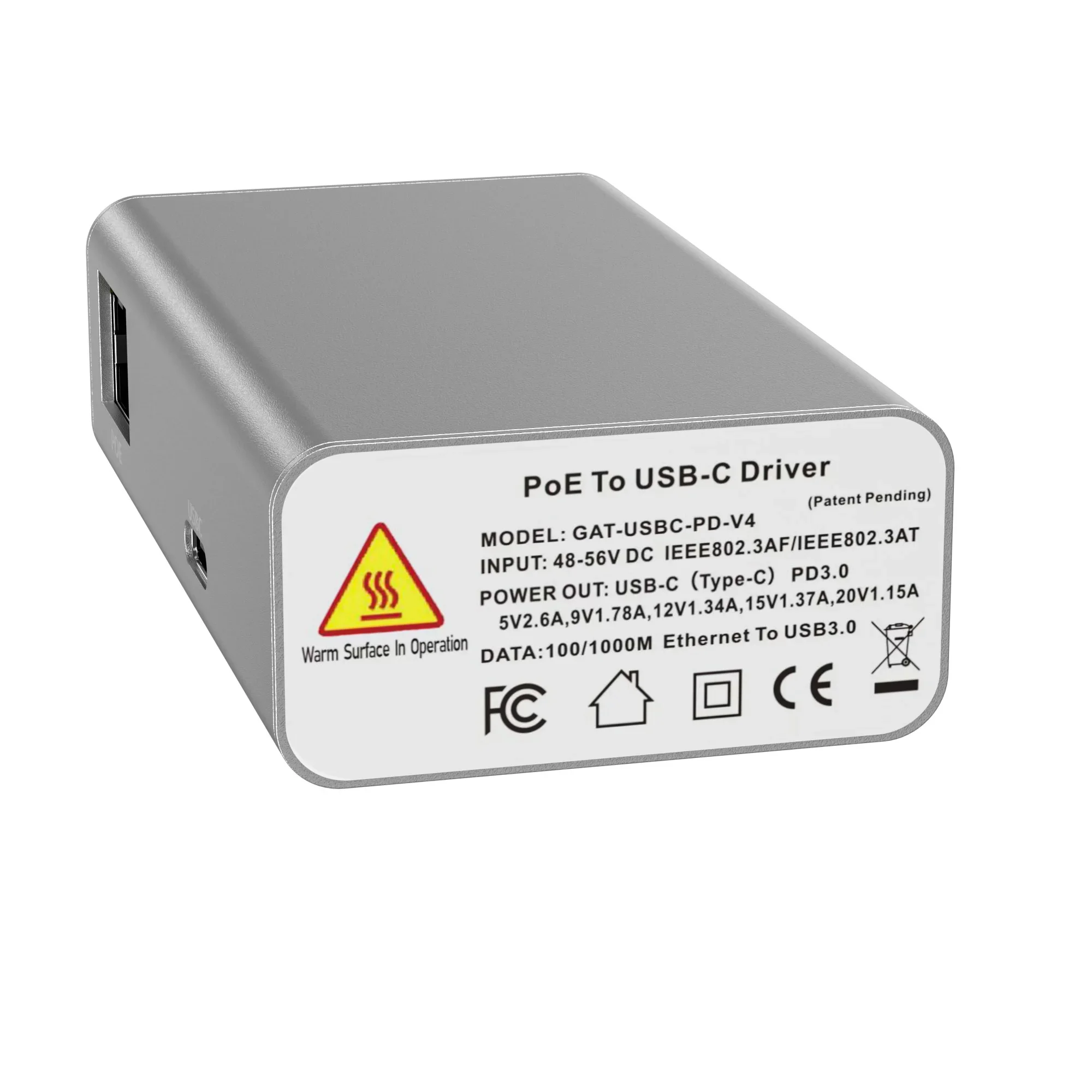 GusAT-USBC-PD-V4 Poder isolado do divisor do POE, dados por USB-C a 25 watts para dispositivos alimentados, 10 mb, 100 mb, 1000mb