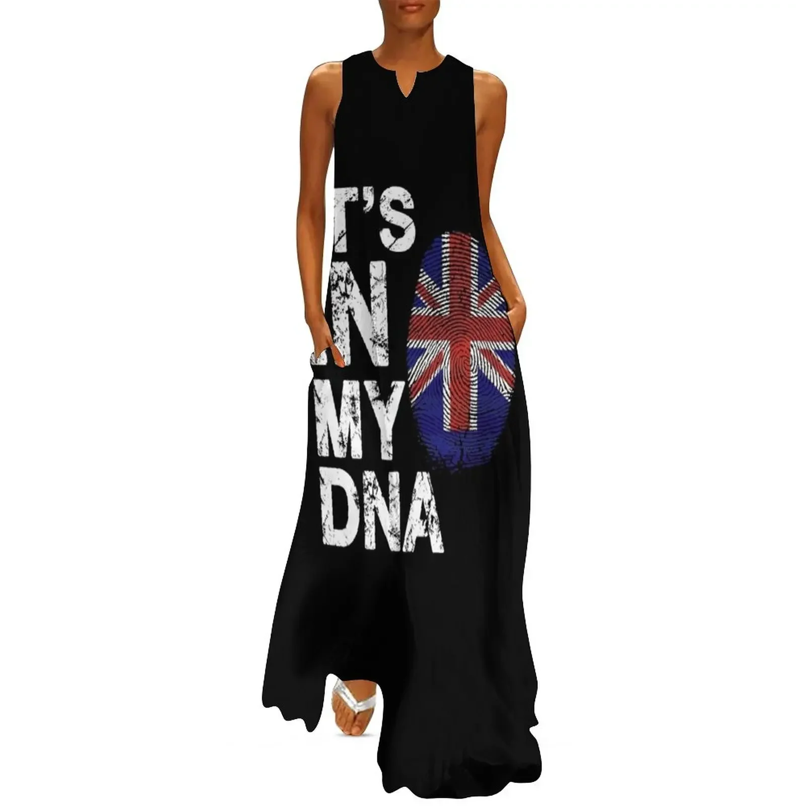 IT'S IN MY DNA Britische Flagge England UK Großbritannien Union Jack T-Shirt Langes Kleid sinnliches sexy Kleid für Frauen