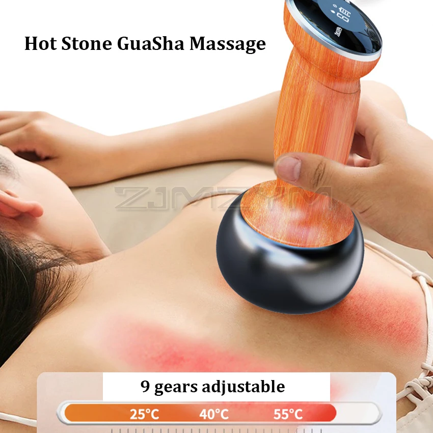 Electric Hot Stone GuaSha Massager Skin Scraping Back Neck Massage Shock Relax Muscles Bian Stone Guasha Tool Physiotherapy