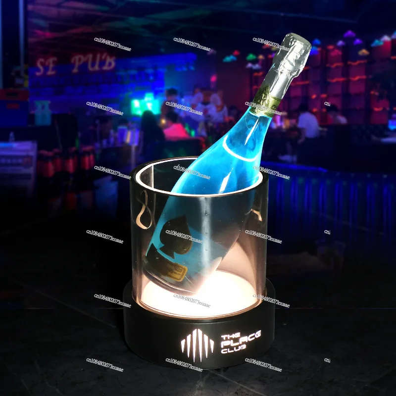 

Luminous Round Ice Bucket Double Ice Bucket KTV Wine Metal Base Acrylic