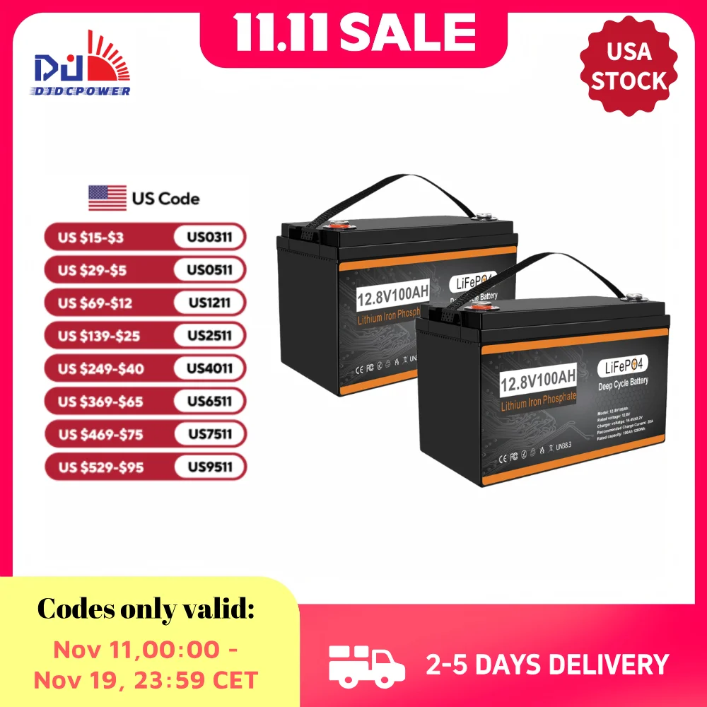 

Group 31 LiFePO4 Lithium Battery 4 Packs 12.8V 100Ah Lithium Iron Phosphate Deep Cycle Marine Battery with 100A BMS