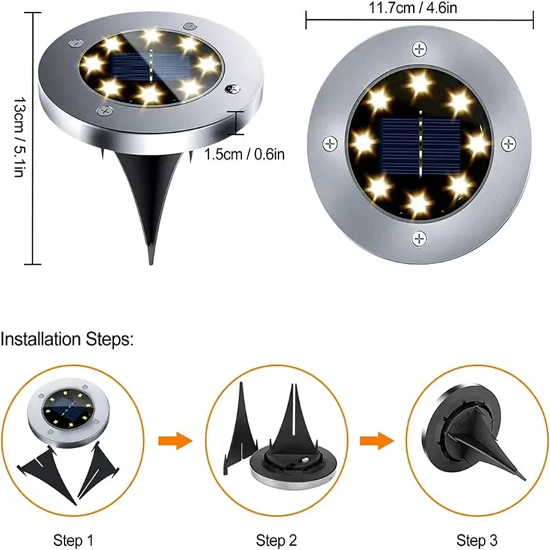 1/2 قطعة/4 قطعة/8 قطعة أضواء الشمسية في الهواء الطلق دفن حديقة ديكور 8/20LED مصباح ضوء الشمس قرص الطاقة ضوء تحت الأرض ساحة الحديقة الأضواء