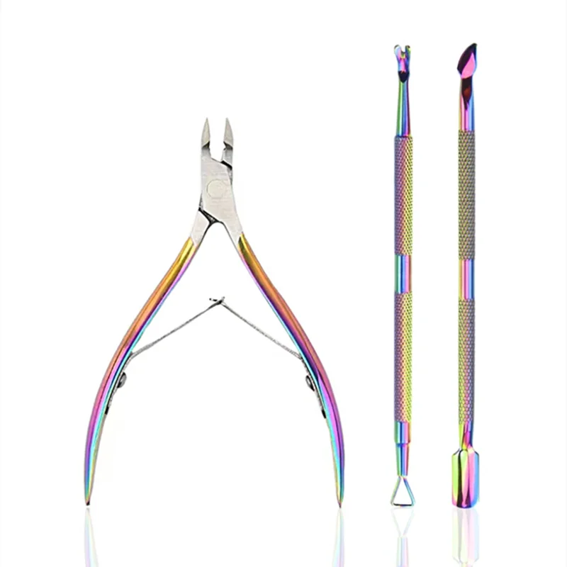 Steel Color Manicure Clippers Set Titanium Skeleton Dead Skin Scissors Nail Clippers Steel Push Dead Skin Scissors