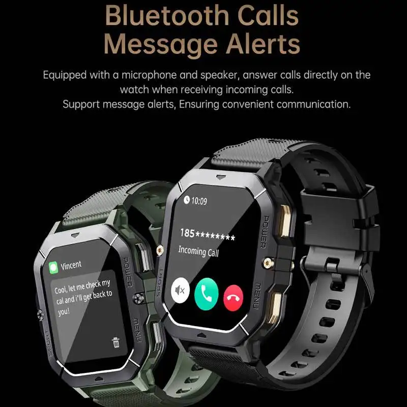 C28 스마트 워치 2.02인치 블루투스 통화 방수 ﻿ 스마트워치 100+ 스포츠 모드 심박수 건강 모니터링 정보 알림