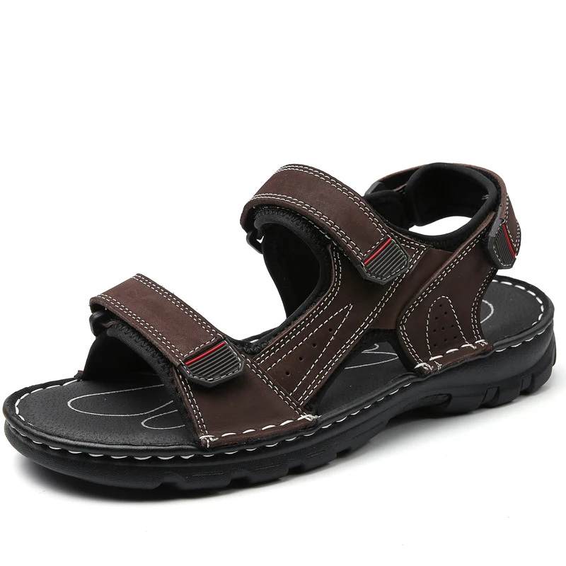 Sandalias de cuero para hombre, zapatos informales de verano para la playa, suaves y transpirables, talla grande 38-48