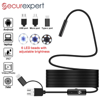 Type C Borescope Mini Cam Waterproof LED Car Inspection USB Cameras for Phone & Android 7mm Endoscope Camera 3 in 1 Micro USB
