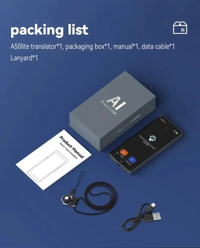 Przenośne urządzenia do tłumaczeń A50 Lite Inteligentny tłumacz głosowy z dużym ekranem, tłumacz języków w czasie rzeczywistym, urządzenie do natychmiastowego tłumaczenia kantonese