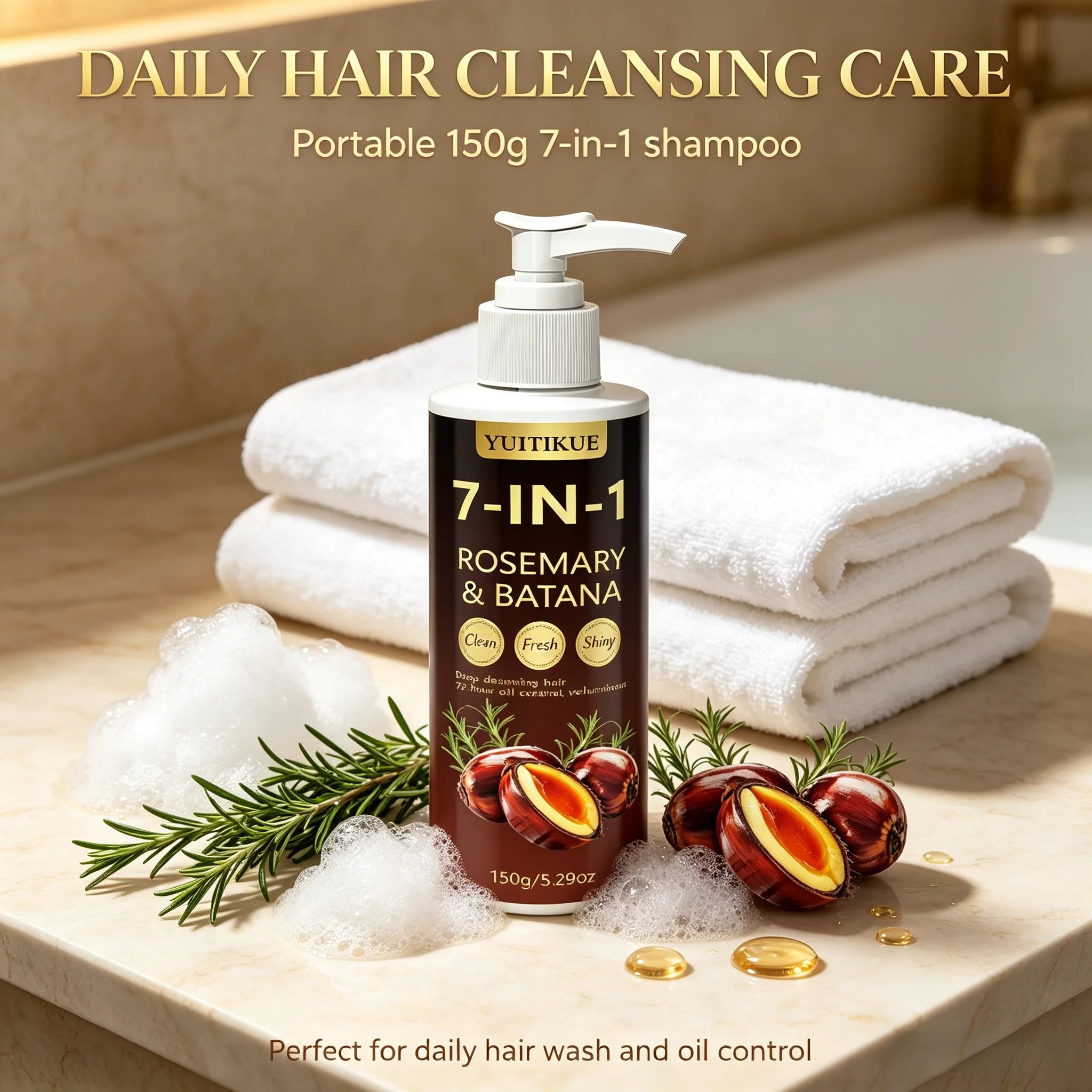 YUITIKUE 150g 7-IN-1 Batana & Rosemary Shampoo Nourishing Hair Wash Long Lasting Oil Control Volumizing Shampoo