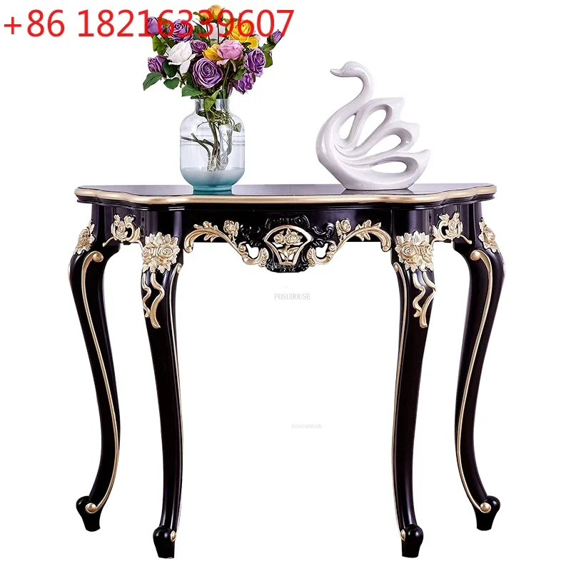 European Solid Wood Carved Console Tables Modern Entrance Console Corridor Aisle Shelf Semi-circular Cabinet Household Furniture