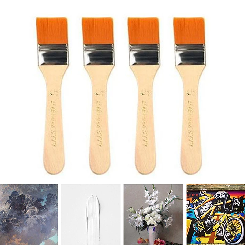 4-teiliges Haarpinsel-Set mit Nylonborsten, Holzgriffen – ideal für Acryl-, Öl- und Aquarellfarben