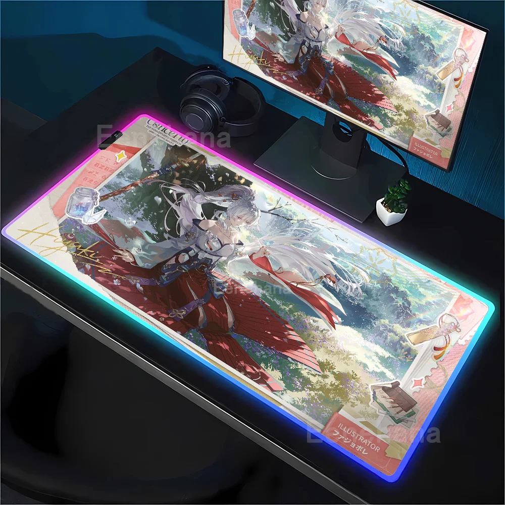 

RGB Mousepad Hiyuki Gaming Wuthering Waves Anime sexy girl keyboard LED Mouse Pad Rubber HD Printing Office backlight Desk Mat
