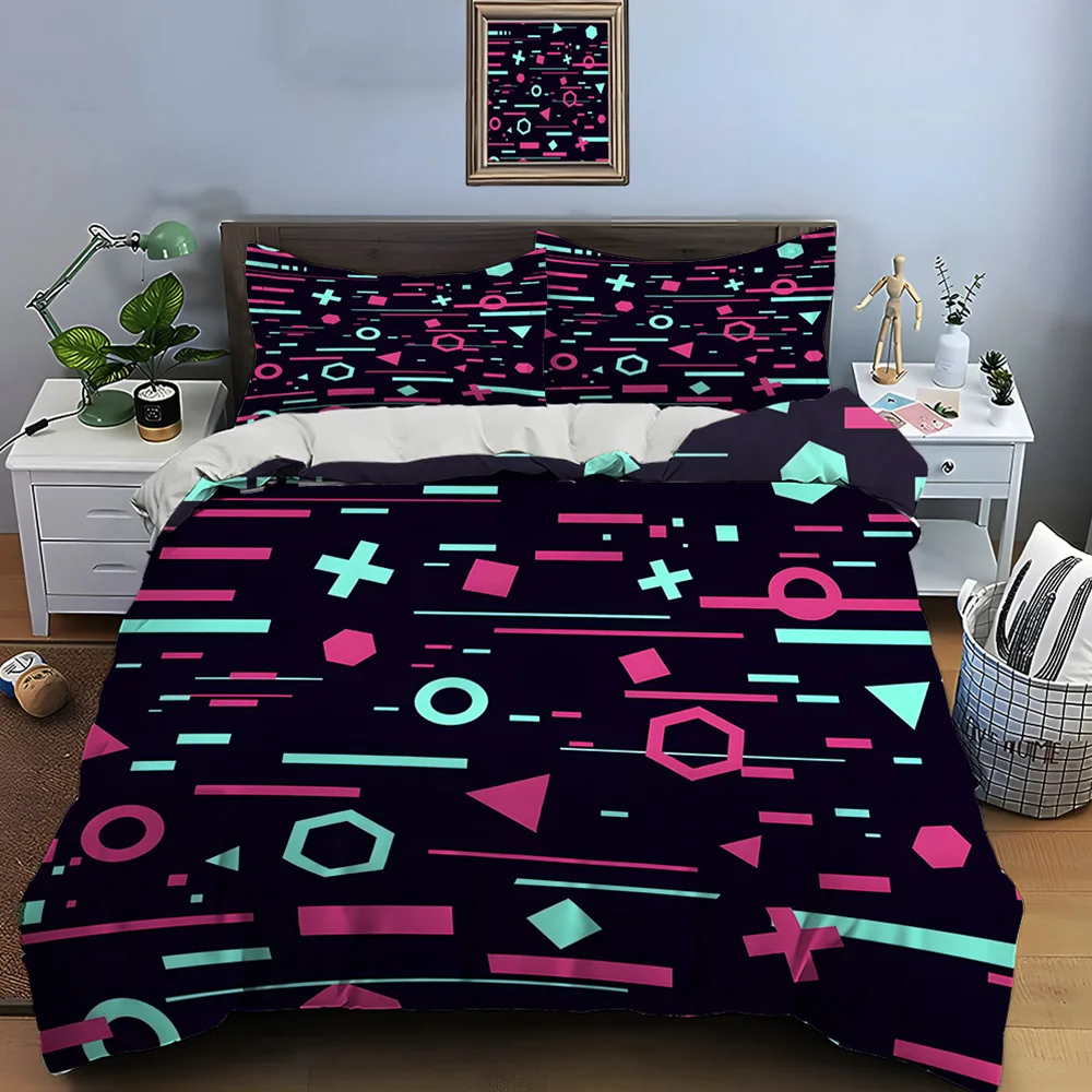 Cyberpunk dynamic lines Pattern Duvet Cover Set Digital Print Colorful Polyester Bedding with Zipper Closur for kids gifts