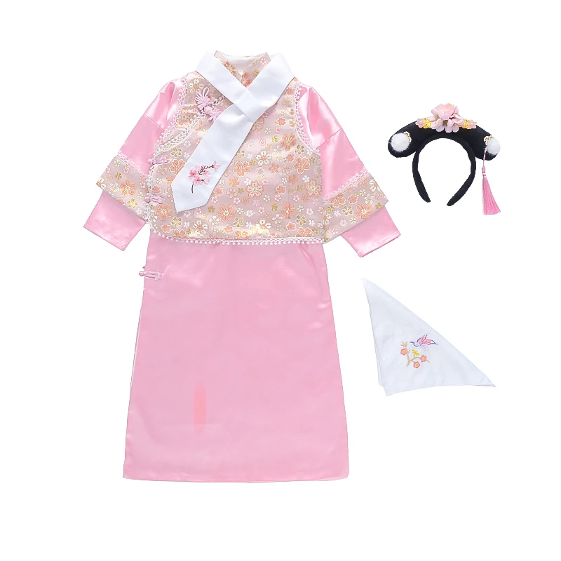 Original Kids Chinese Qing Dynasty Princess Dress Baby Traditional Hanfu Folk Dance Costume Girl Stage Performance Outfit