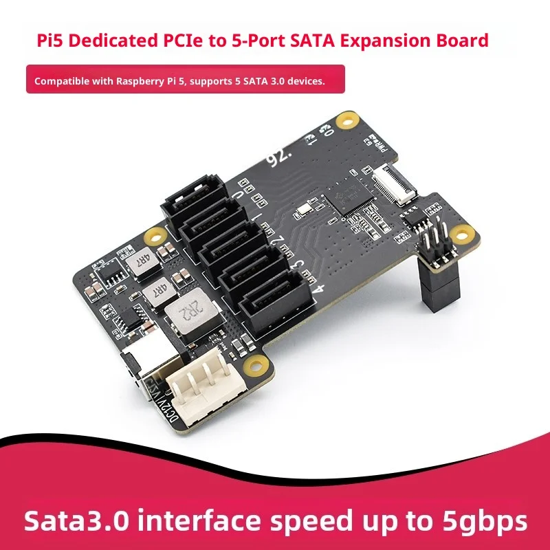 Raspberry Pi 5 Dedicated PCIe 5-Port SATA Expansion Board X1009 Supports 5 SATA3.0 Devices 12V High-quality Development Board