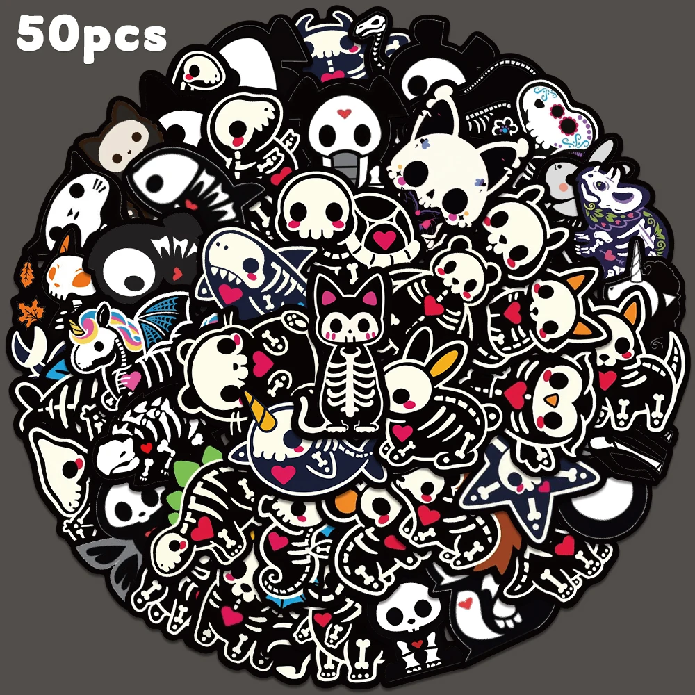 

50 шт., наклейка со скелетом животного из мультфильма, забавная крутая наклейка в стиле граффити для дневника, холодильника, кошелька, рюкзака, журнал, сделай сам, декоративная наклейка