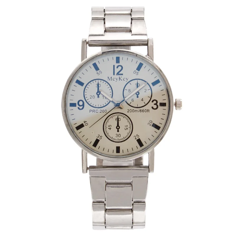 Men's Fashion Three-Eye Blue Light Mirror Wristwatch Steel Band Quartz Watch Male Business Wristwatch Casual Simple Stylish Boy