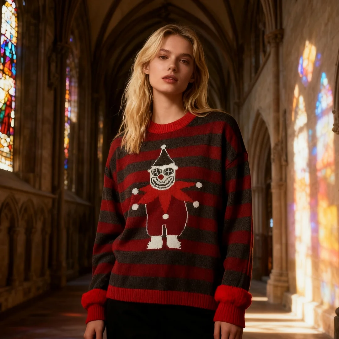 

Унисекс Красный клоун Свободная вязаная зимняя гарнитура Теплый свитер - трикотажный аксессуар на все сезоны