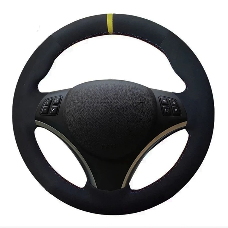 

Car Steering Wheel Cover Soft Black Genuine Leather Suede For BMW M Sport 1 Series E87 E81 E82 E88 120i 130i 120d X1 E84