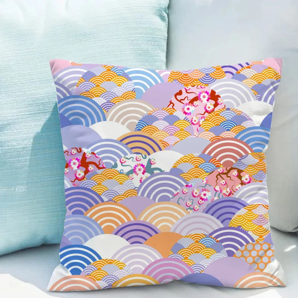 Japanese Wave Decorative Pillowcase Decor 40x40 Cushions Home Decor Decorative Pillows for Bed Decoration Living Room Sofa Cover