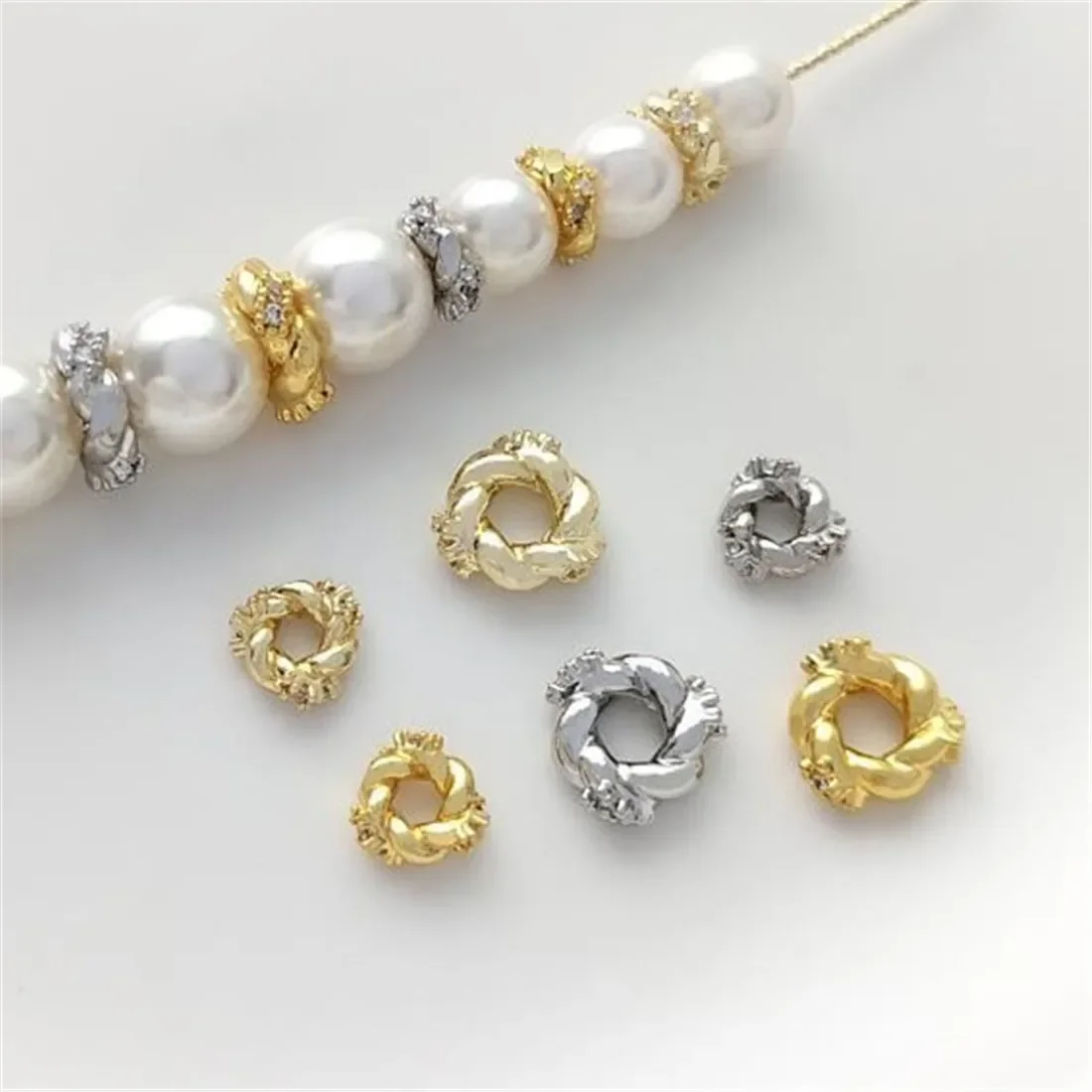 

14K Light Gold 18K White Gold Inlaid with Zircon Twist Bead Garland Spacer Diy Handmade Jewelry Accessories C332