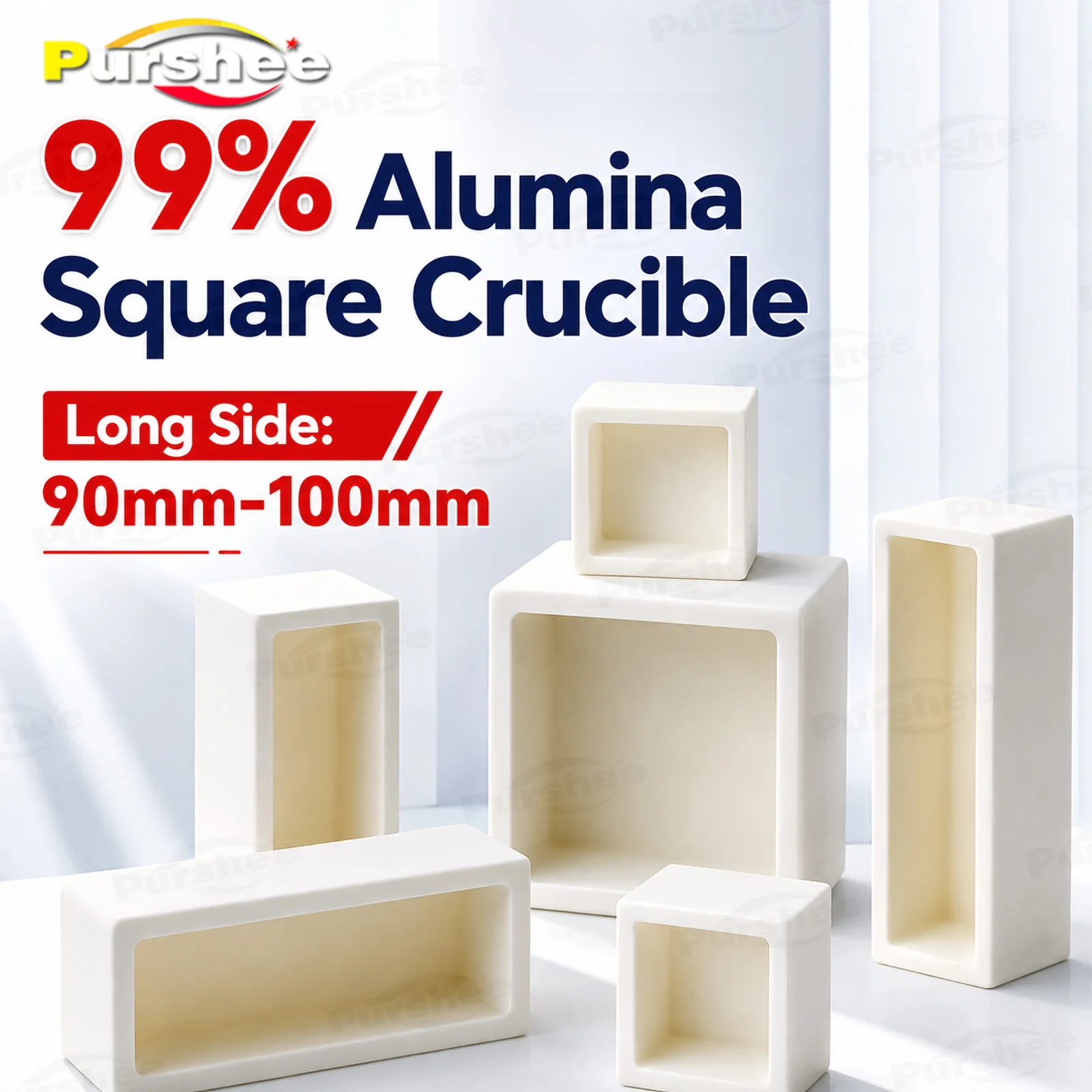 99% Al2O3 Square Alumina Crucible Without Lid Side Length 90‑100mm High Temperature Resistant Ceramic Crucible For Lab Sintering