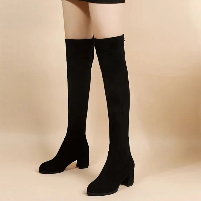 Stretch Long Faux Suede Women Boots Over-the-knee Lady Boots Black Sexy Nightclub Platform Shoes Thigh Gigh Boots Women Shoes