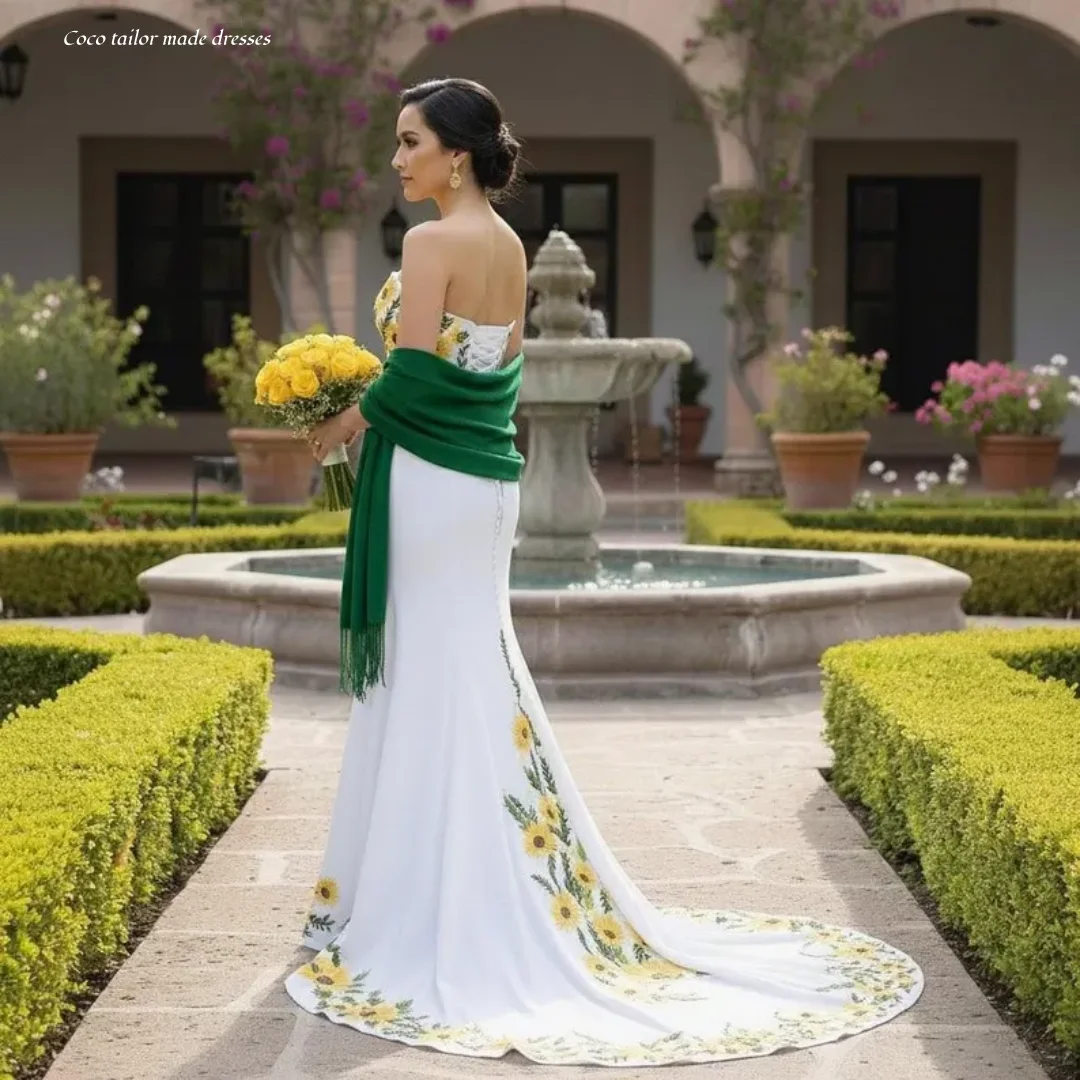 Mexican White Satin Mermaid We - Embroidery White Dress recension och pris