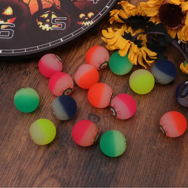 Balle élastique en caoutchouc bicolore, boule oculaire terrifiante, balle rebondisnoyaux, jeu de sport pour enfant, boule sautante élastique, jouet de décoration d'Halloween, 20 pièces