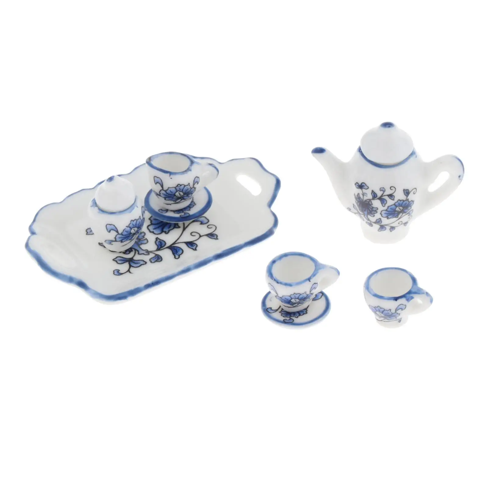 8pcs 1/12 Dollhouse Porcelain Tea Set Tableware Decor Supplies Decoration