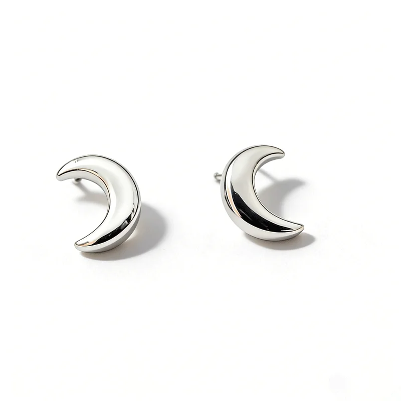 Two-tone Gold Silver Moon Crescent Stud Earrings For Women Luxury Spiritual Jewelry For Christmas Birthday Valentine's Gift Mini