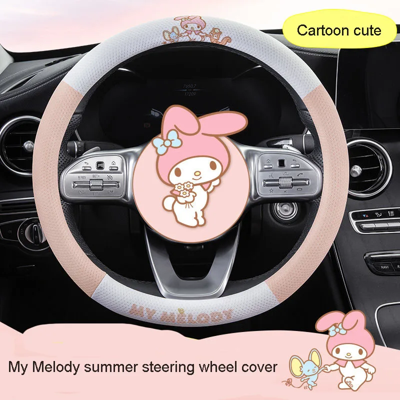 Cartoon Cinnamoroll Summer Car Steering Wheel Cover Decoration Anime Cute My Melody Breathable Grips Anti-Slip Handlebar Cover