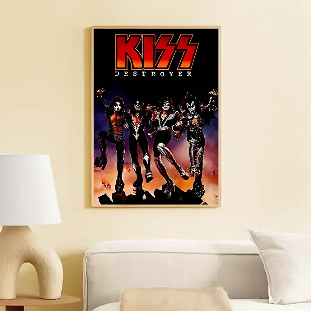 Vintage Heavy Metal Kiss Band Classic Vintage Posters Waterproof Paper Sticker Coffee House Bar Home Decor