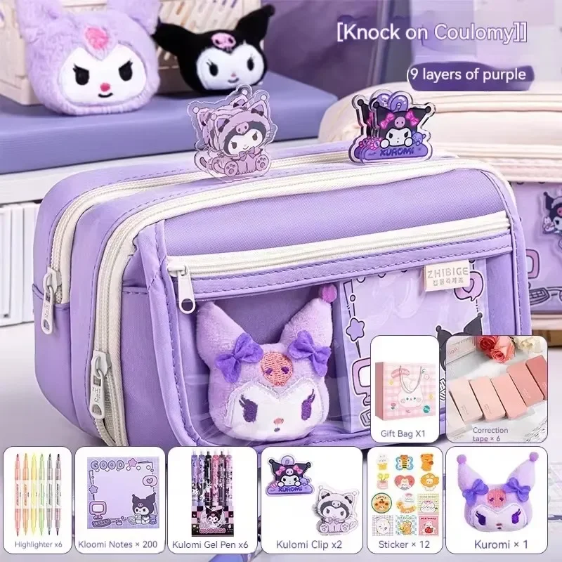 Imagem -03 - Miniso-estojo para Lápis de Grande Capacidade Kuromi para Meninas Zíper Bonito Bolsa para Caneta Conjunto Completo de Material Escolar Infantil Bonito