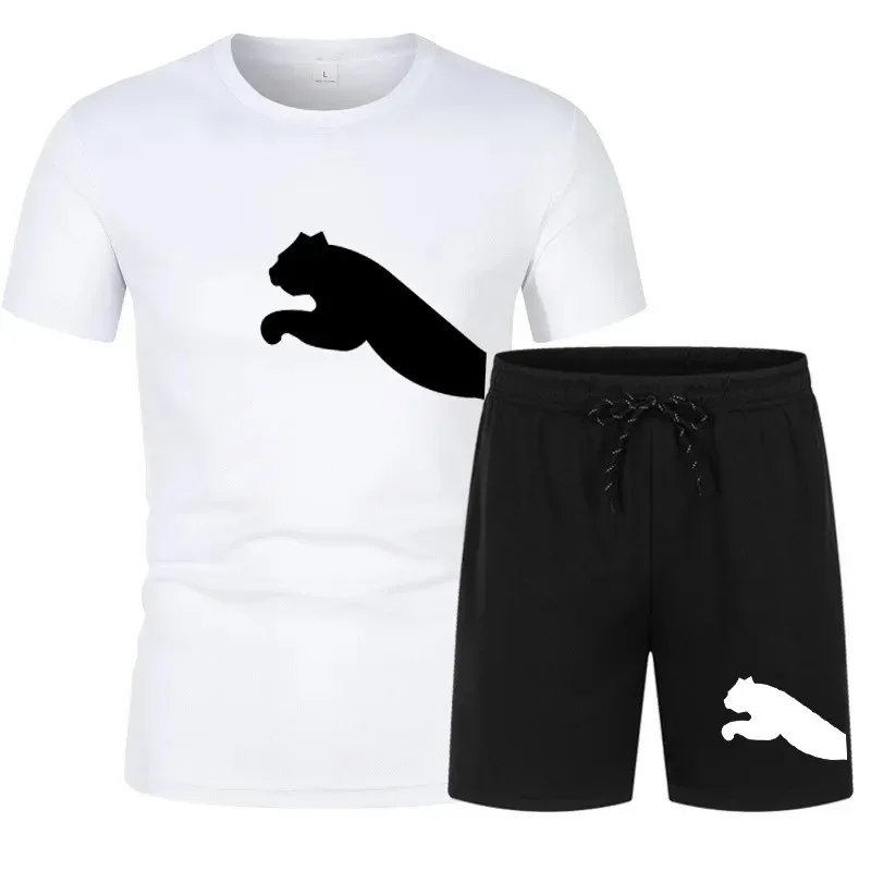 2024 Summer men's mesh breathable short-sleeved T-shirt + casual shorts 2-piece fitness gym jogging fashion sportwear set