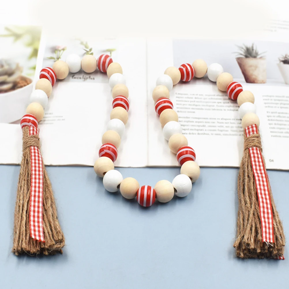 

Colored Wooden Beads Garland Valentine's Day Decor Wedding Party Hanging Ornament Farmhouse Beaded String Crafts Wood Bead