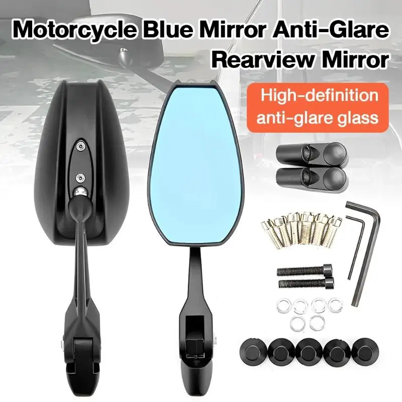 Motorcycle Side Mirror Street King Anti Glare  Adjustable Blue Lens Rearview Mirror Anti-glare 360° Adjustable 1Pair