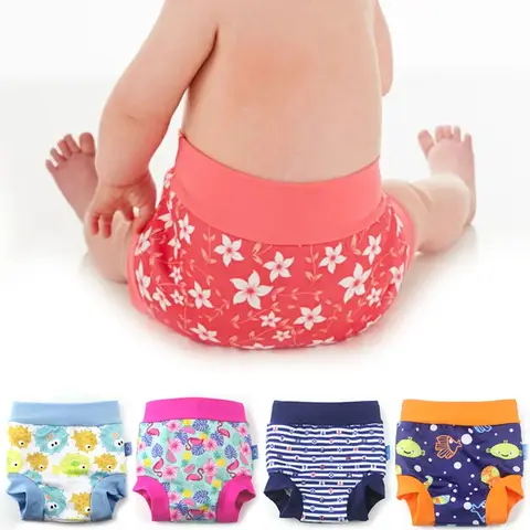 Infant Children Leakproof Swimming Nappies Newborn Baby High Waist Swimming Trunks Baby Boys Girls Cartoon Printed Cloth Diaper