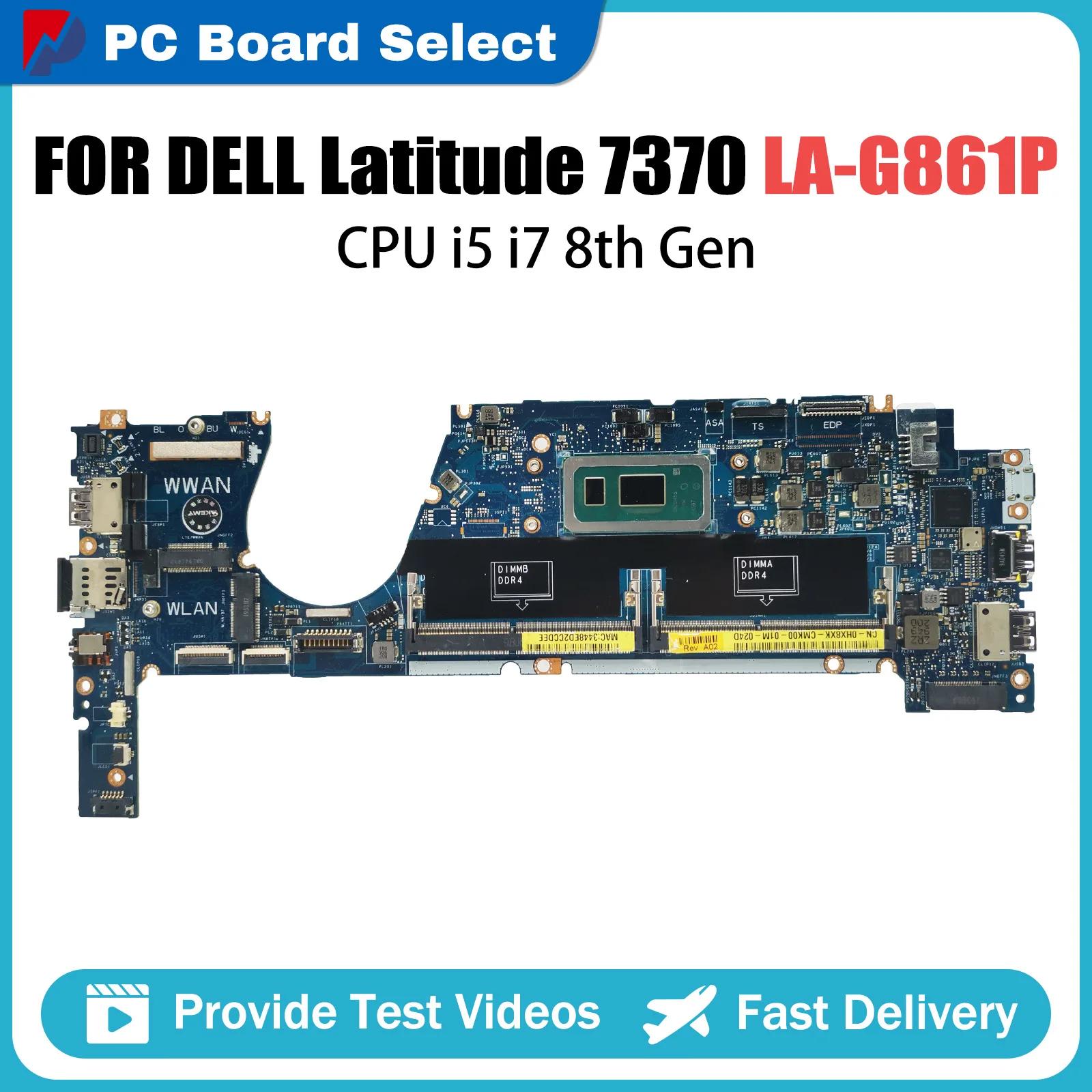 Notebook Mainboard For Dell Latitude LA-G861P 7370 0HX8XK 09XFPT 0TCDGC 0HX8XK Laptop Motherboard CPU i5 i7 8th Gen