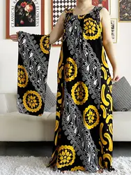 2023 New Women Cotton Summer Sleeveless Dress With Scarfs Under Dress African Dashiki Maxi Lady Robe Loose Kaftan Vestidos