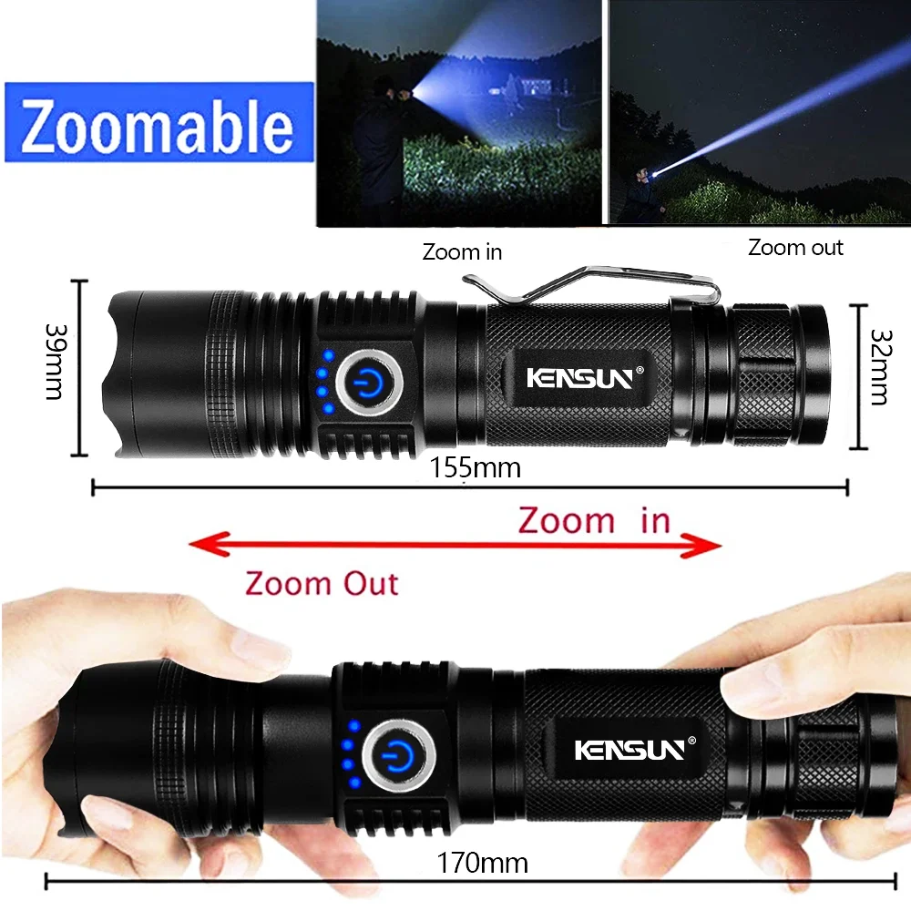 Super Bright LED Flashlight USB Rechargeable Spotlight Lamp High Power Tactical Torch Waterproof Lantern For Outdoor Emergency