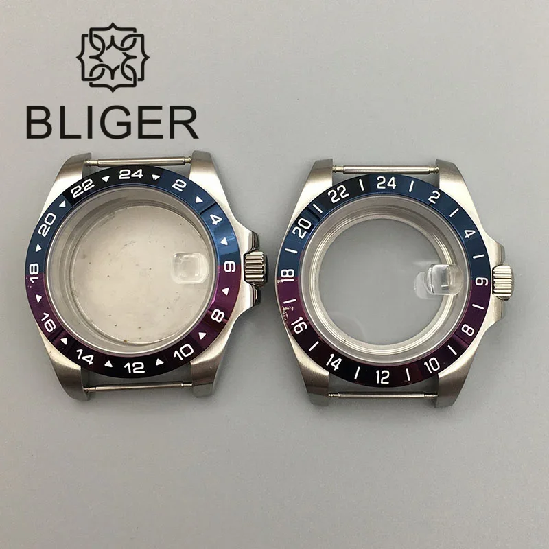 

BLIGER 40mm Stainless Steel Watch Case Blue Purple Bezel Sapphire Glass Fit NH34 NH35 NH36 ETA2824 Miyota9015 PT5000 Movement