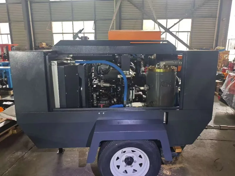 Customized 400cfm 10bar Portable Lubricated Air Cooled Diesel Screw Air Compressor For Rock Drill