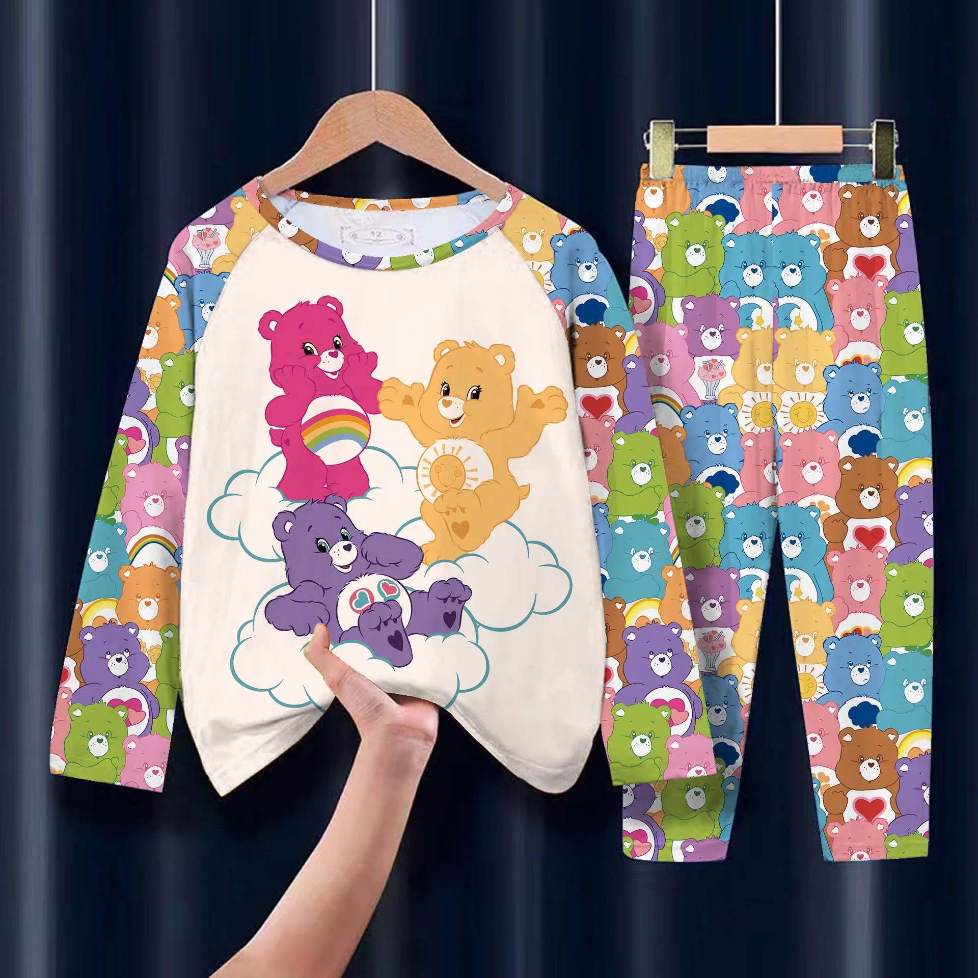 New Kawaii Miniso Rainbow Bear Children\'s Pajamas Spring Long Sleeve Thin Girls Milk Silk Pajamas Home Clothing Children Gifts