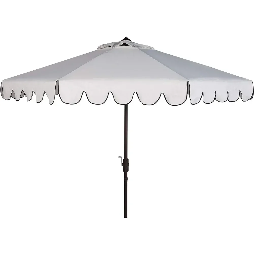 Outdoor Garden Parasol Collection Venice Navy and White Single Scallop 9Ft Crank Outdoor Push Button Tilt Umbrella Canopy