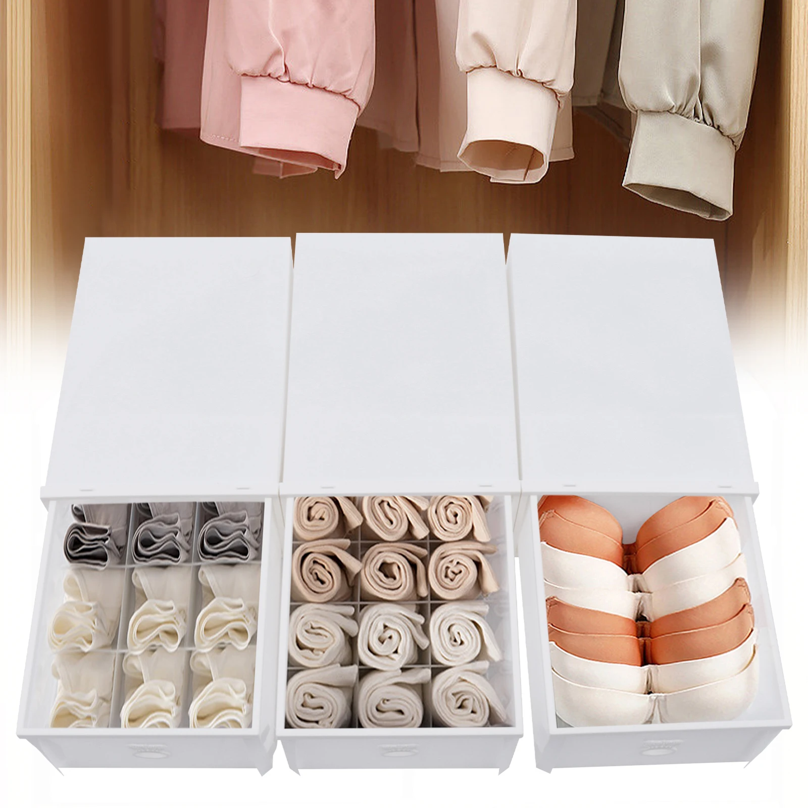 3 Drawer Storage Boxes 1+9+12 Units Clear Organizer Bins Stackable Wardrobe Organizer for Underwear, Socks, Panties