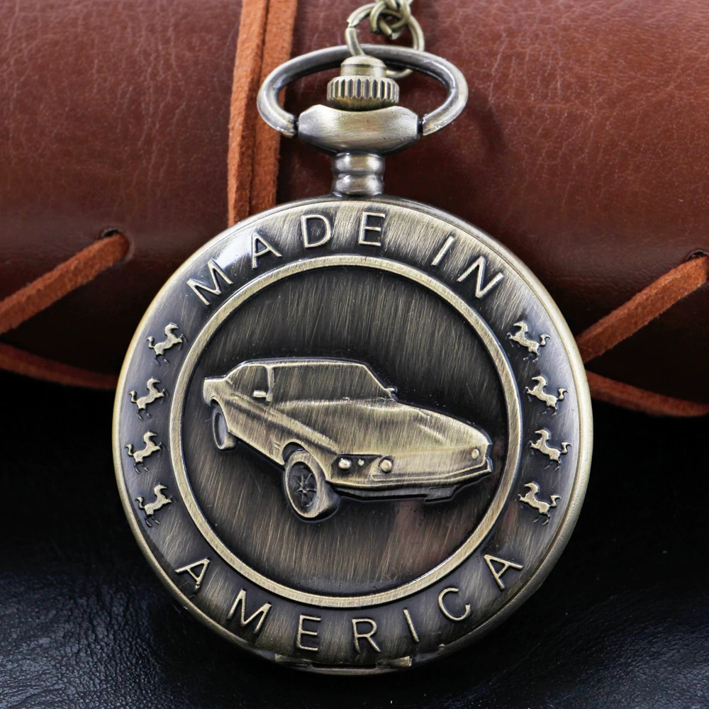 High Quality Neutral Necklace Timing Pendant Men's and Women's Pocket Watch Gift Bronze Vintage Car Design Quartz Pocket Watch