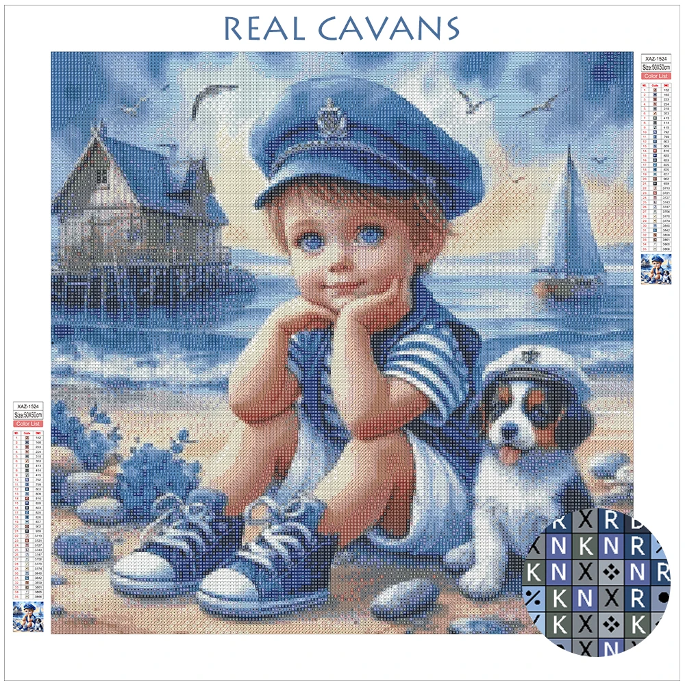 Momoart Full Diamond Painting Kid Boy Portrait Picture Of Rhinestones Mosaic Dog DIY Embroidery Seasdie Home Decor