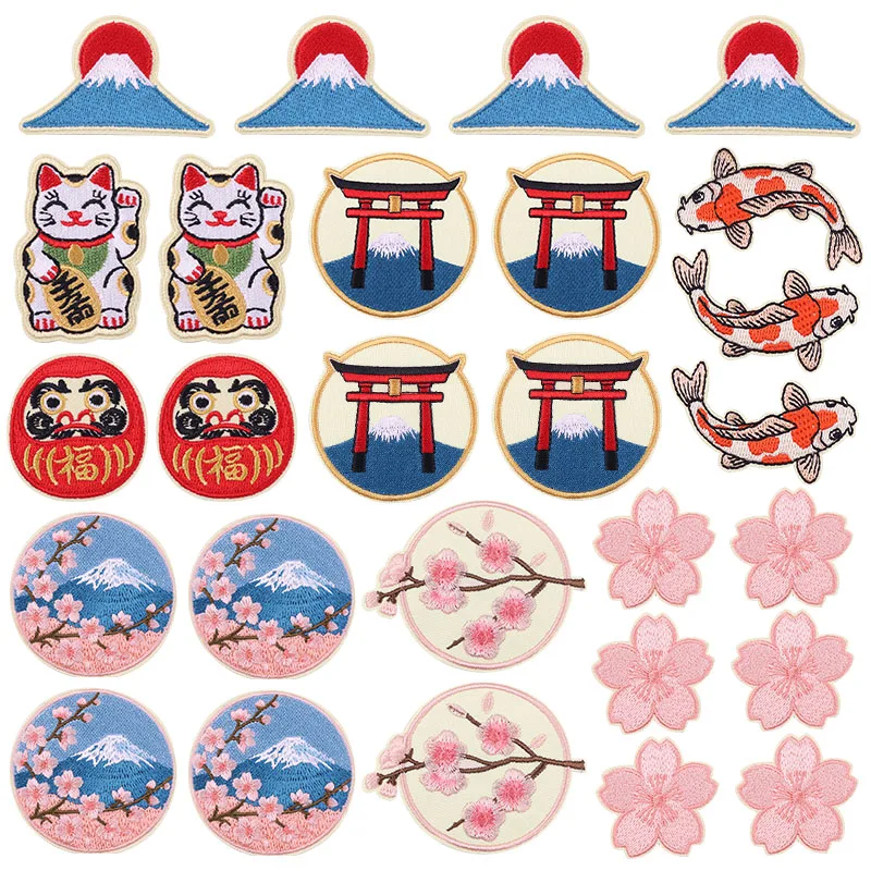 10 Pcs/Lot Japanese Style Cartoon Flowers Applique Iron On Patches For Clothing Thermoadhesiv Patches Sewing Embroidery Patch