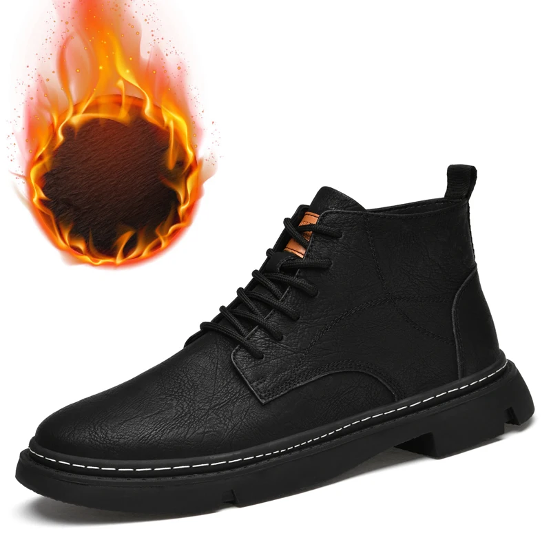 

Winter Men's Mid Top Casual Shoes Warm Non Slip Work Genuine Leather Boots for Men Designer Handmade Brown Cowhide Oxford Boots